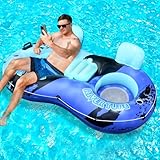 Heavy Duty Double River Tube, 2-Person Inflatable Floating Tube with Backrest, 2 Cup Holders, Handles, Oversized Inflatable Pool Float for familiy, Lake Floats for Adults,Blue
