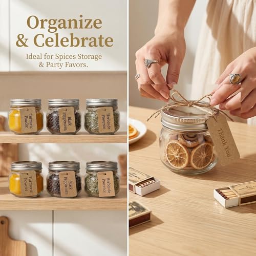 image for Peokuaey 8 oz Mason Jars with Airtight Silver Lids - 30 Pack Small Gla