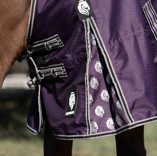 Image of Equinavia Norse Lightweight 100g Fill Horse Rain Blanket | Waterproof Turnout Sheet - Black - 66 in - Grape Purple - 69 in