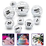 9PCS Mini Disco Balls Cake Toppers - 4 Sizes Silver Reflective Mirror Balls for 70s 80s Disco Dance Themed Party Supplies