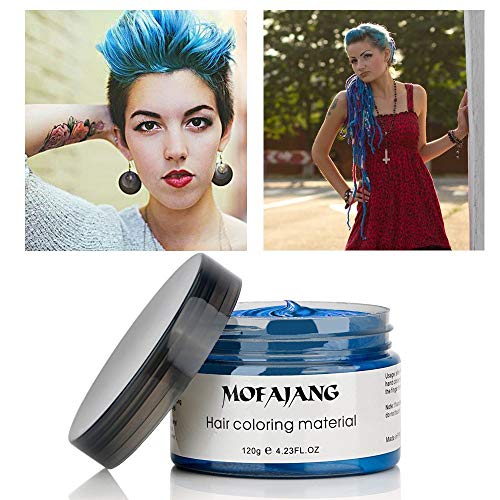 Blue Temporary Hair Color Wax Dye, Acosexy Hair Spray 4.23Oz Instant Hairstyle Mud Cream, Natural Hair Coloring Wax Material Disposable Hair Gel Styling Dye Ash For Cosplay,Party,Masquerade, Halloween.etc (Blue) #TOP2