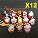 EatingBiting 12PCS Random Fortune Lucky Japanese Beckoning Cat Maneki Neko Keyring Keychain Key Rings, Fengshui Fortune Lucky Cat Kitty Key Chains Keyrings Keychain good health mascot Avoid evil