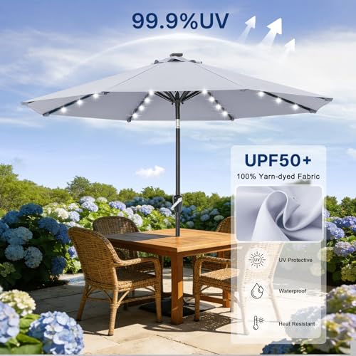 Image of ABCCANOPY 10FT Durable Solar Led Patio Umbrellas with 32LED Lights (Gray)