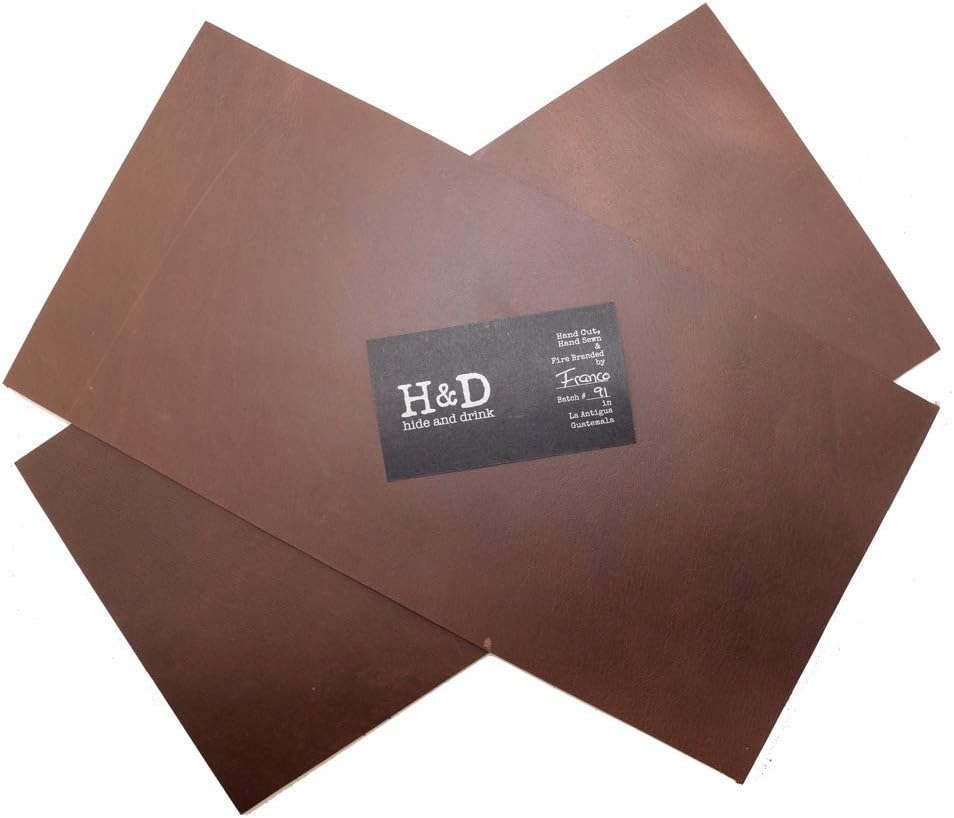 Hide & Drink, Thick Leather Rectangles (6 x 12 in.) 2 Piece Set for Crafts/Tooling/Hobby Workshop, Heavy Weight (3-3.5mm) :: Bourbon Brown