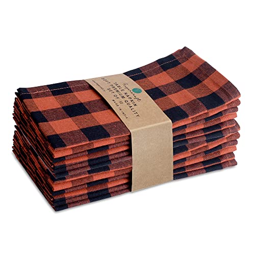 Image of FINGERCRAFT Gingham Check Cloth Napkins 100% Cotton Fabric, Set of 12, 20x20 Inches Table Napkins Good Absorbency, Washable and Reusable Best for Farmhouse, Kitchen, Hotels (Rust Black Check)