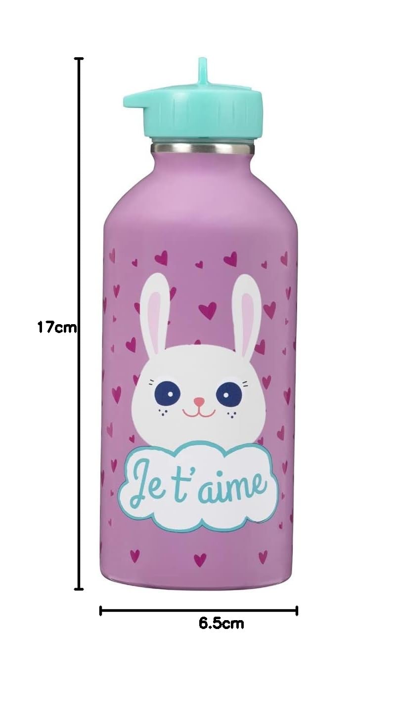 DRAEGER PARIS 1886 - Botella Infantil de Acero Inoxidable con Mensajes Personalizados - Diseño de Animales Adorables - 300ml - Fácil de Usar y Limpiar - Ideal para Escuela y Actividades - Je t'aime