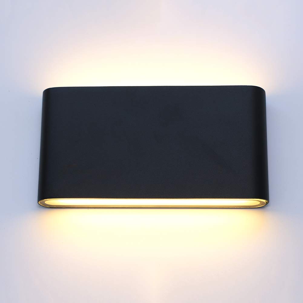 Ledbay Black 12W Led Outdoor Wall Lamp Waterproof Aluminum Wall Lights Porch Garden Corridor Wall Sconce Indoor Wall Light Warm White 3000K (Black)