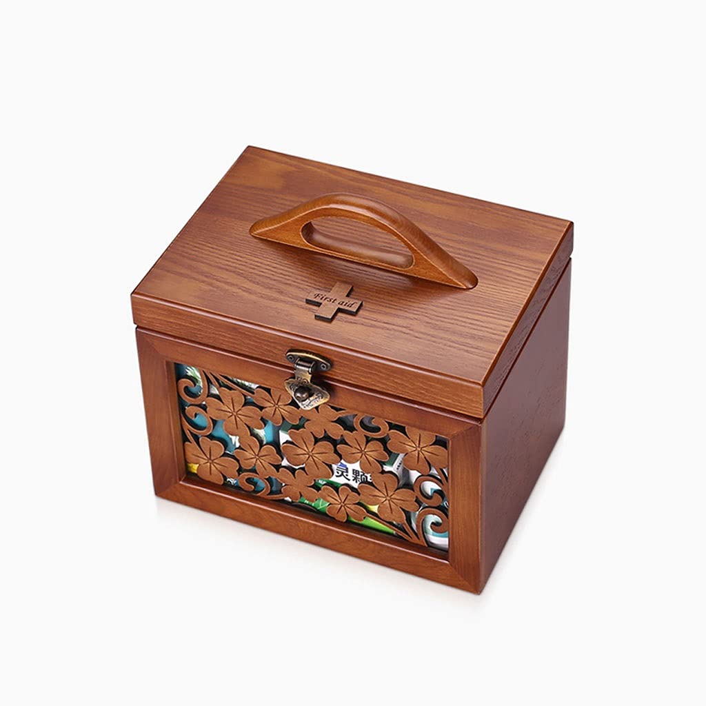 Erste Hilfe Set/Verbandskasten 9.84 Zoll Hölzerne medizinische Box Erste Hilfe Box Containerbox Tragbare Aufbewahrungsbox Familie Erste-Hilfe-Kit Retro Medizin-Box Familienmedizin Box