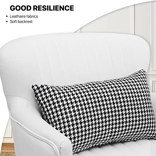 Monibloom Accent Chair Modern Armchair Single Sofa Chair With Lumbar Pillow, Mid Century Modern Comfortable Leatheraire Reading Chair For Living Room Bedroom, Metal Legs Back Club Arm Chair, White #TOP4