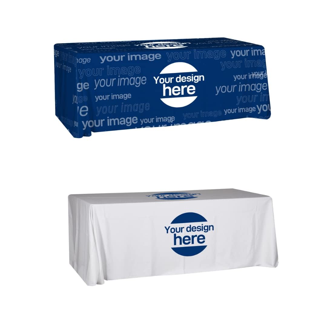 Custom Logo Tablecloth - Personalized Polyester Fitted Table Cover For 4FT, 6FT, 8FT, 10FT Tables - Perfect For Tradeshows, Birthdays & Events