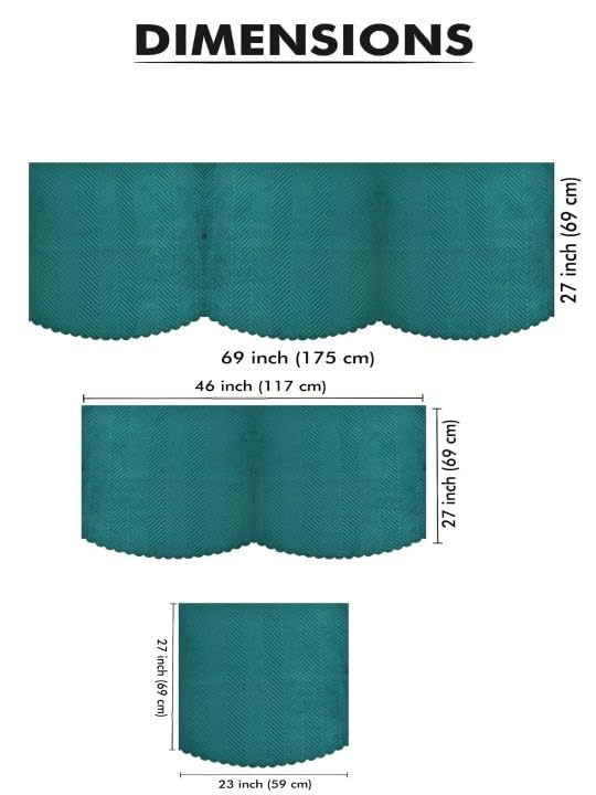 Image of Blush and Bloom 7 Seater L Shape Self Design Velvet Quilted Sofa Cover and Chair Cover, Seat and Back Cover (Teal Green)