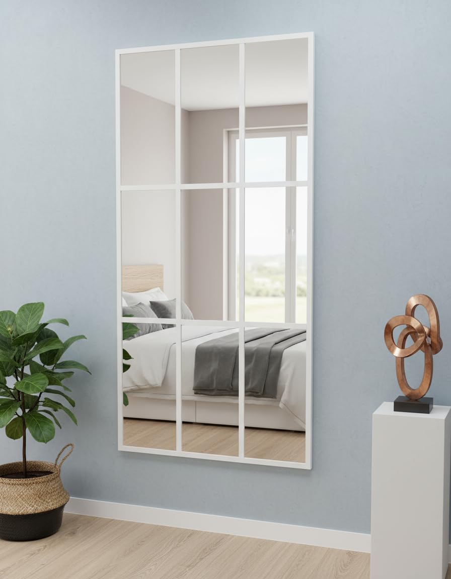 THEROSE Specchio industriale a finestra, cornice in alluminio, specchio a finestra, 160 x 80 cm, da parete, camerino (bianco)