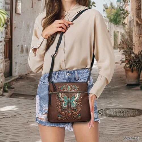 Image of Leather Women Crossbody Hobo Bag Satchel Purse Handbag with Adjustable Shoulder Strap and Zipper Pockets