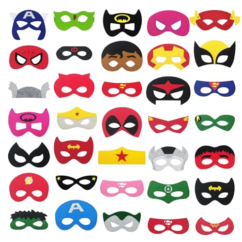 LURICO 35pcs Superhero Masks for Kids - Felt Masks for Birthday Parties & Halloween, Cosplay Toys for Boys & Girls