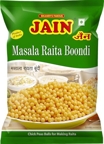 Image of JAIN Masala Raita Boondi, Size - 170g, Fresh & Crunchy Besan Boondi for Perfect Raita /Dahi /Chaat Mix, Ready to Eat