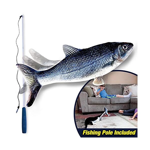 Ontel Flippity Fish Interactive Cat Toy with Catnip & Fishing Pole Touch Activated