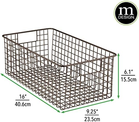 mDesign Wire Storage Baskets - Set of 2 - Deep Steel Wire Basket Set - Compact Storage Containers with Handles for Kitchens, Bathrooms and Other Rooms - Bronze