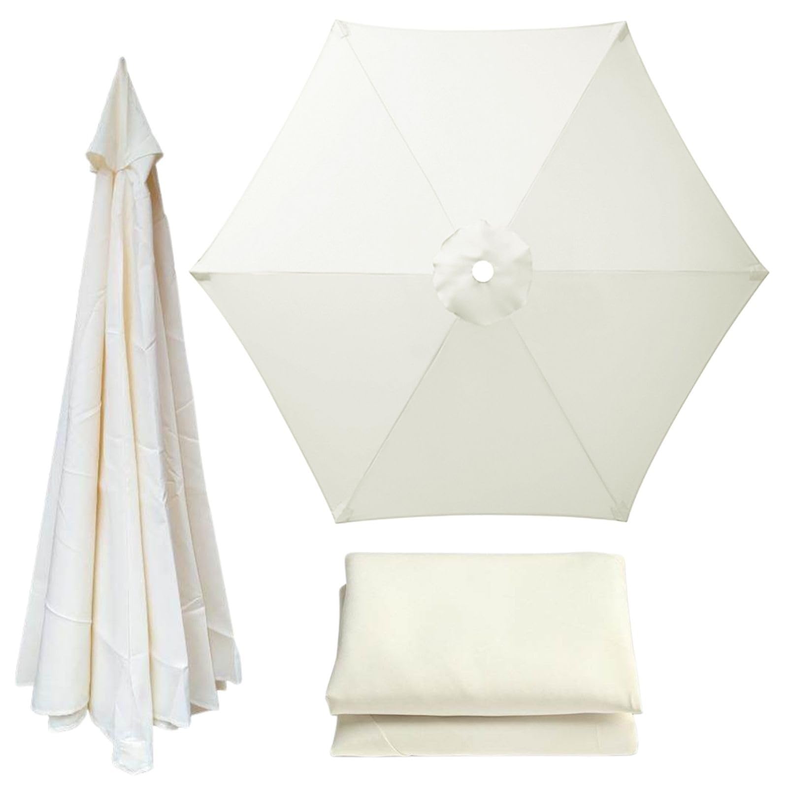 Patio Umbrella Replacement Canopy 6 Ribs Canopy Only Fits 2m 2.15m 2.3m 2.5m 2.7m 2.8m 3m Beige Khaki Blue Dark Green and 20+ Colors UV Protected Waterproof Fabric Top(Cream,2.15m/7ft)
