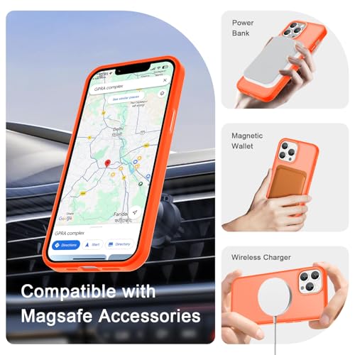 Image of YENAPOON for iPhone 13 Pro Max Case, Matte Magnetic Phone Cover [with 1 Screen Protector] [Support for MagSafe] [Shockproof Military Grade Protection] Translucent Frosted Back, Orange