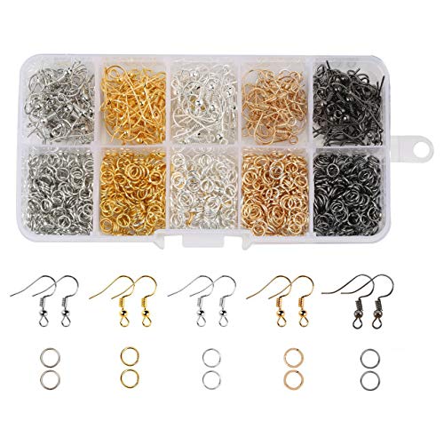 1150pcs 5 Colors Open Jump Rings and Earring Hooks Jewelry Making Findings Supplies