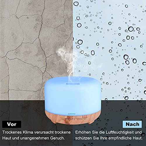 Essential Oil Diffuser, CIYOYO 450ML Aroma Diffuser Humidifier Ultrasonic Aromatherapy Oil Diffusers for Home Office Bedroom - BPA-Free, Waterless Auto-Off, 7 LED Light Colors(No Oil) - Image 6