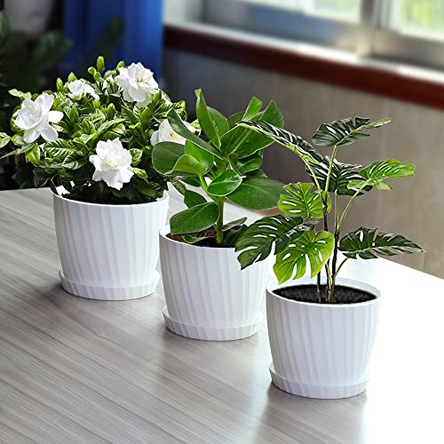 Gudatost-6-Pack-Plastic-Plant-Pots-7656554535-Inch-Indoor-Decorative-Planter-with-Multiple-Drainage-Holes-and-Saucer-for-All-Home-Plants-Flowers-Succulents-White Gudatost-6-Pack-Plastic-Plant-Pots-7656554535-Inch-Indoor-Decorative-Planter-with-Multiple-Drainage-Holes-and-Saucer-for-All-Home-Plants-Flowers-Succulents-White