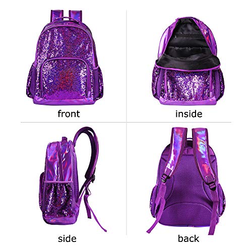 Fermido Sequin School Backpack For Girls Kids Cute Elementary Book Bag Teen Glitter Flip Sparkly Holographic Purple Back Pack One_Size #TOP2