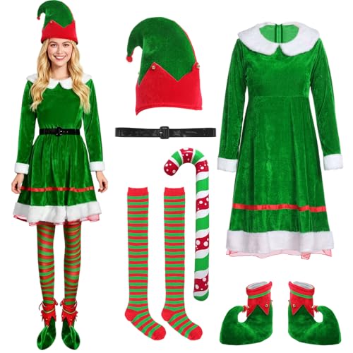 Raveparty Elfen Kostüm Damen, Weihnachtsfrau Weihnachtself...