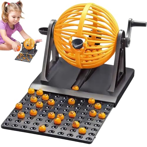 Syglawnd Juegos de Bingo, Juego de Bingo, 12 Cartas y 90 Bolas numéricas con Jaula, máquina de Juego Divertida para niños, Adultos, Familia, sin fichas