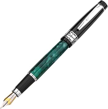 Asvine Picasso 915 Marble Green Celluloid Fountain Pen, 22KGP Medium Nib Signature Pen Vintage Pens