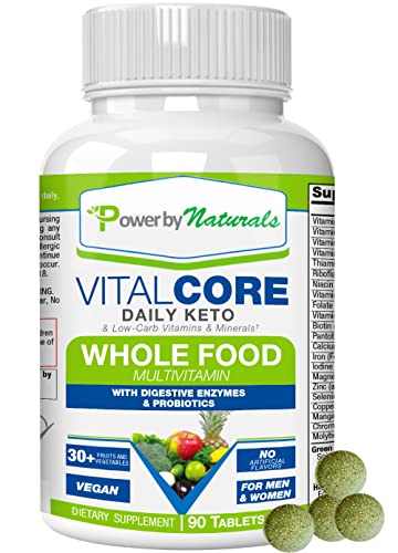 Vital Core Keto Vitamins w/ Magnesium, Digestive Enzymes & Probiotic to Support Keto Boost, Ketosis & Keto Flu - Vegan Keto Supplements for Women & Men - 90 Keto Multivitamin by Power by Naturals