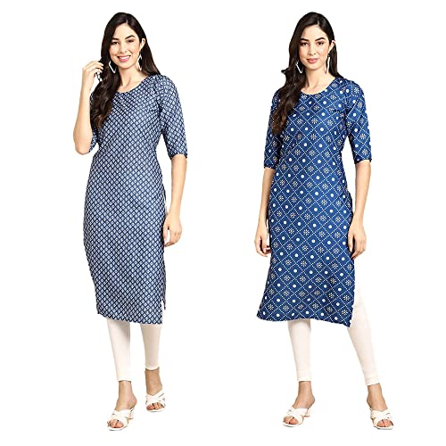 Image of Pinkmint Designer Woman's Crepe Multicolored Straight Kurta [A-355-330]