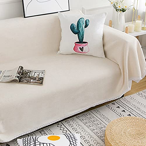 Couvre-lit en maille chenille de lin et coton au tissage traditionnel