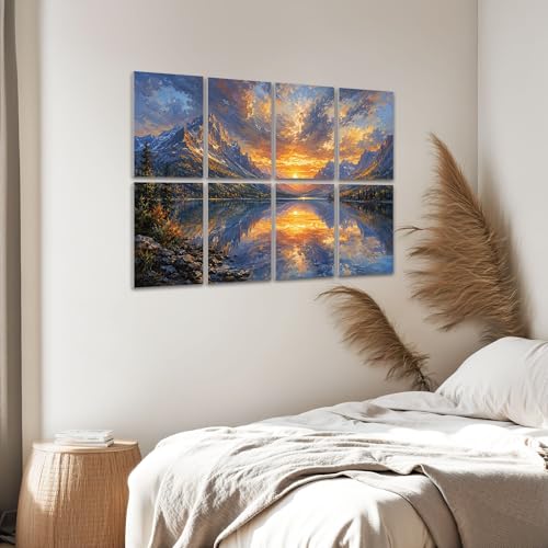 8 Pack de Paneles Acústicos Artísticos para Absorción de Sonido, Diseño de Lago Montañoso con Amanecer y Nubes, Paneles Decorativos Autoadhesivos para Estudios de Grabación en Casa 48"x32" miniatura 6