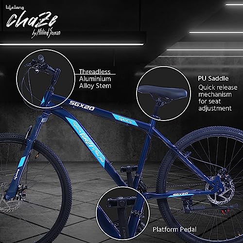Image of Lifelong Chaze Shimano Gear Cycle by Milind Soman Sgx20 27.5T with Dual Disc 21 Speed MTB Cycle|Ideal for:Unisex Adults(15 Years+)|Frame Size: 18 inch|Ideal Height : 5'6 inch|85% Assembled(Czbc2795,Blue)