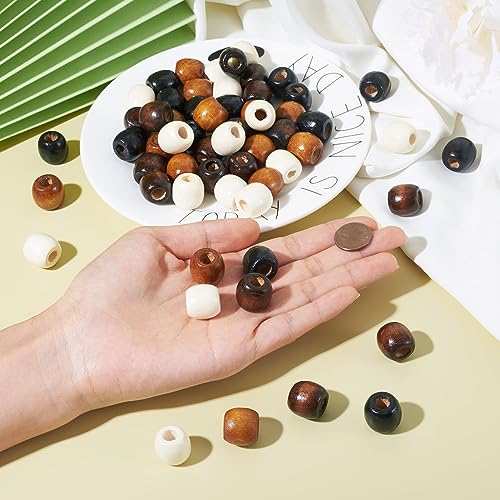 Craftdady 200Pcs Large Hole Barrel Wood European Spacer Beads 4 Colors Oval Wooden Dreadlock Hair Braid Beads for Macrame Rosary Jewelry Craft Making Hole: 8mm - Image 2