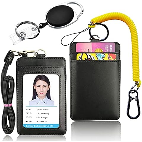 Lucstar Work ID Badge Holder with Retractable Reel Clip Lanyard, Spring Coil Keychain for Women Men Students Nurse Office ID Tag Gift(A Black) Cover