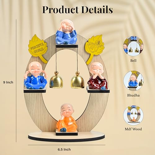 Image of ZAICUS Monk Showpiece Set of 4 | Buddha Monk Figurines with Hanging Bells | Home Office Decor, Ideal for Living Room | Housewarming Birthday Gift