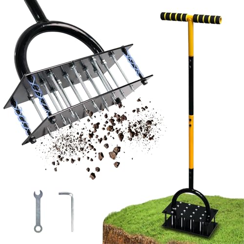 CENFORGE Manual Lawn Aerator - Metal Spike Soil Loosener with Spring-Loaded Base,...