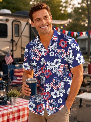 Image of Yoimira Hawaiian Shirts for Men, Print Mens Casual Short Sleeve Button Down Shirts Floral Aloha Beach Shirt