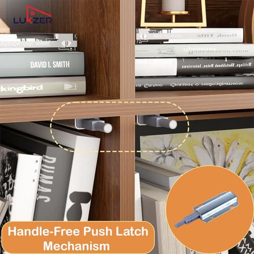 Image of Lukzer 10 Open Cube Bookcase Storage Organizer with 2 Push Latch Doors Cabinet | Engineered Wood Multipurpose Bookshelf Display Rack for Home & Office | DIY Assembly (MR-033 /Oak Brown /157x80x30 cm)
