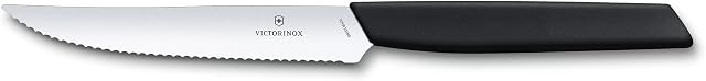Victorinox, 6.9003.12WB, Swiss Modern, Steakmesser-Set, Extra scharfe Klinge, mit Wellenschliff, Robuster Kunststoff-Griff, Schwarz, Made in Switzerland, Spülmaschinengeeignet