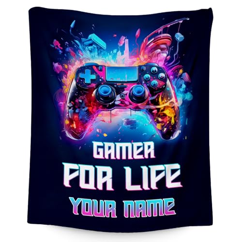 Custom Gamer Blanket - 30x40 Inches Cool Throw for Boys, Girls - Blue Soft Fuzzy Blankets for Couch & Office