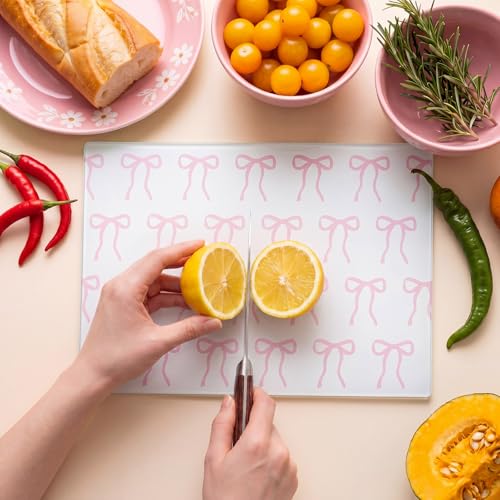 Tabla de cortar de vidrio Hushee con diseño lazo rosa miniatura 1
