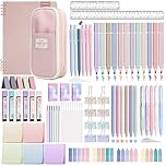 YIBONIKA 80 PCS Aesthetic Stationery Supplies with Pink Pencil Case & Notebook, 12 Pastel Highlighters, 6 Colour Pens, 5 Black Pens, 6 Mechanical Pencils, Stationery Set for School Office