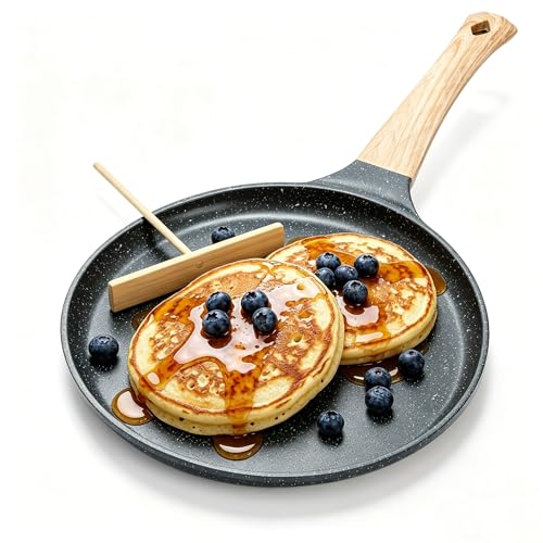 Image of Hiceeden Nonstick Crepe Pan with Spreader, 10-Inch Tortilla Pan with Detachable Handle, Ceramic Coating Pancake Griddle Dosa Tawa Pan, for All Stove, Induction Compatible, PFOA Free, Black