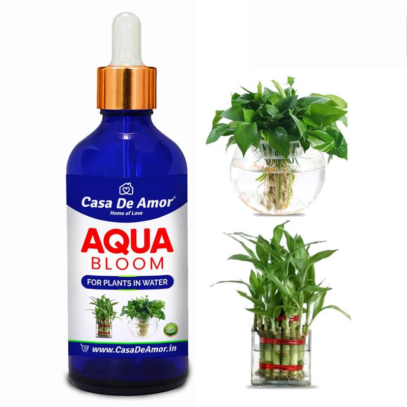 Casa De Amor- Aqua Bloom Liquid Plant Fertilizer for Lucky Bamboo, Money Plants & Aquatic Plants (in Water) 100 ml Premium Glass bottle with Glass dropper