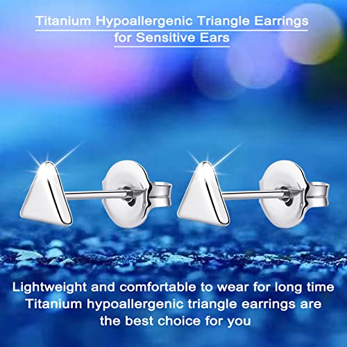 Vgaceti Titanium Earrings, Hypoallergenic Triangle Stud Earrings For Women Girls Men Sensitive Ears, Premium High Polished (Shiny Grey Triangle) #TOP5