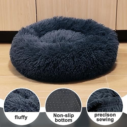 MDDK DY Hundebett,Katzenbett Flauschig,Hundekorb,Waschbar, Hundekissen 50cm, Hundekörbchen Rund aus Plüsch, Hundesofa, Katzenkorb, Hundebett für Kleine Mittel Hunde, Katzen Dunkelgrau