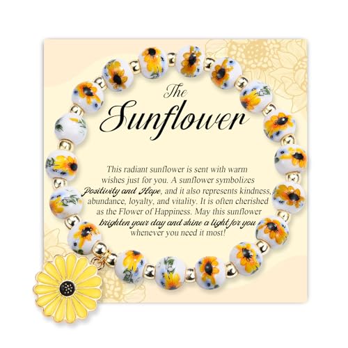JONAKO Sunflower Gifts for Women Inspirational Sunflower Bracelet Jewellery for Women Birthday Mothers Day Christmas Graduation Anniversary Sunflower Jewelry for Girls